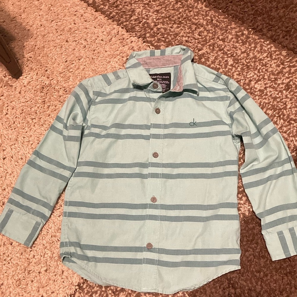 Calvin Klein Jeans Green Striped Button Down Shirt
